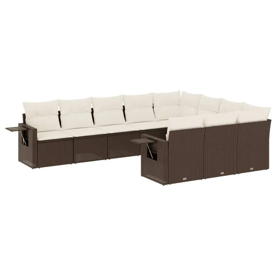 Salon de jardin 10 pcs avec coussins marron résine tressée - 2