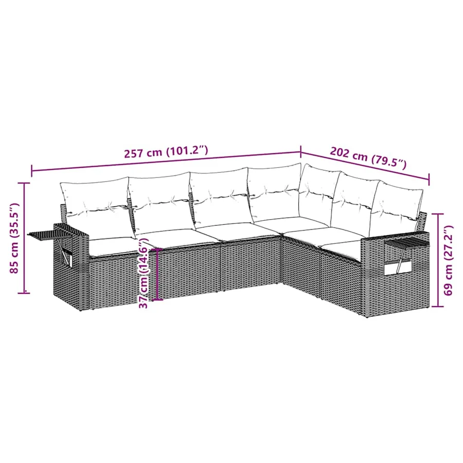 Salon de jardin avec coussins 6 pcs marron résine tressée - 3