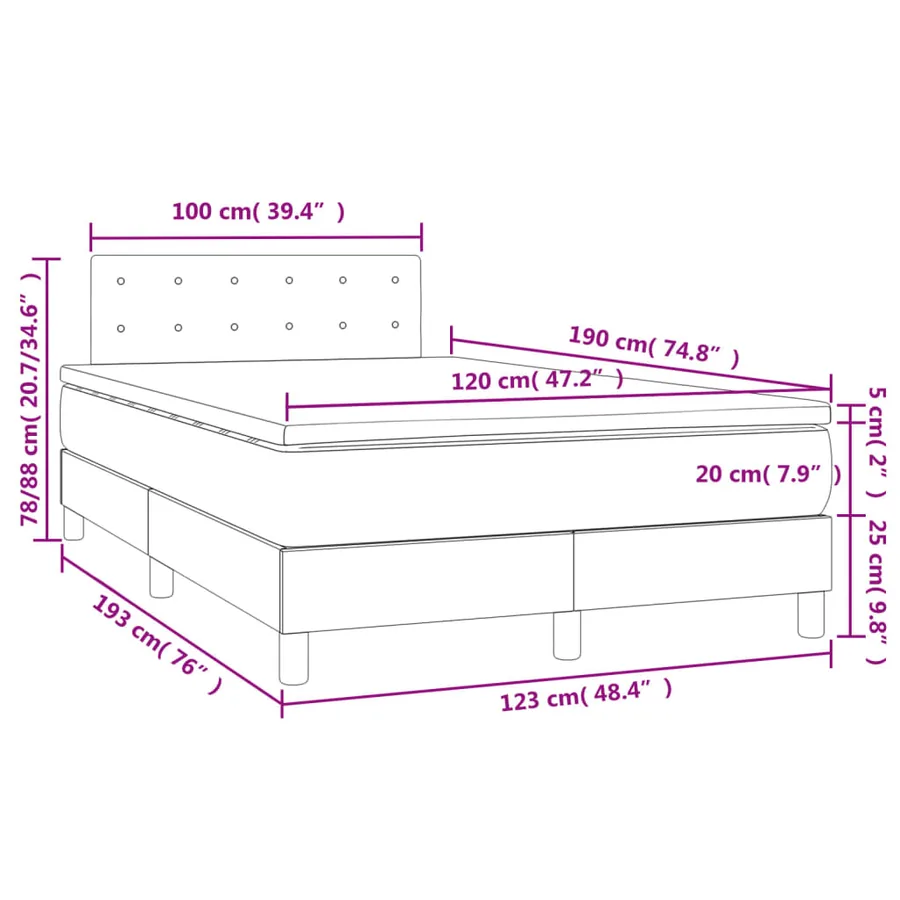 Sommier à lattes de lit matelas et LED bleu 120x190 cm tissu - 11