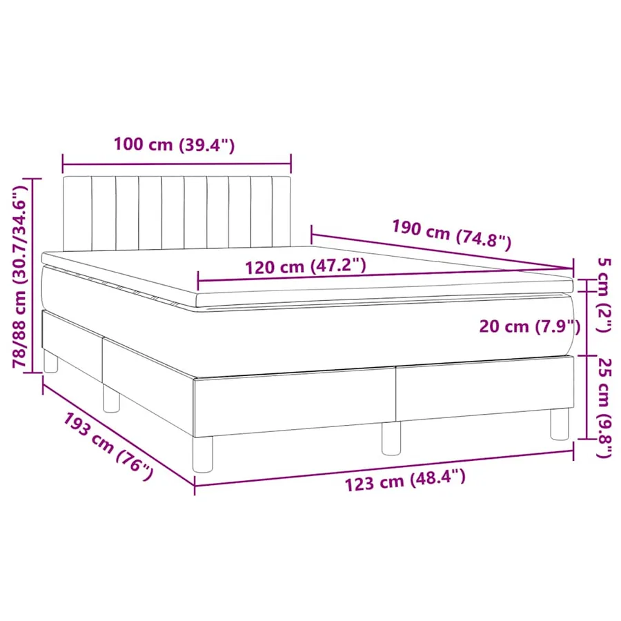 Sommier à lattes de lit matelas et LED bleu 120x190 cm tissu - 11