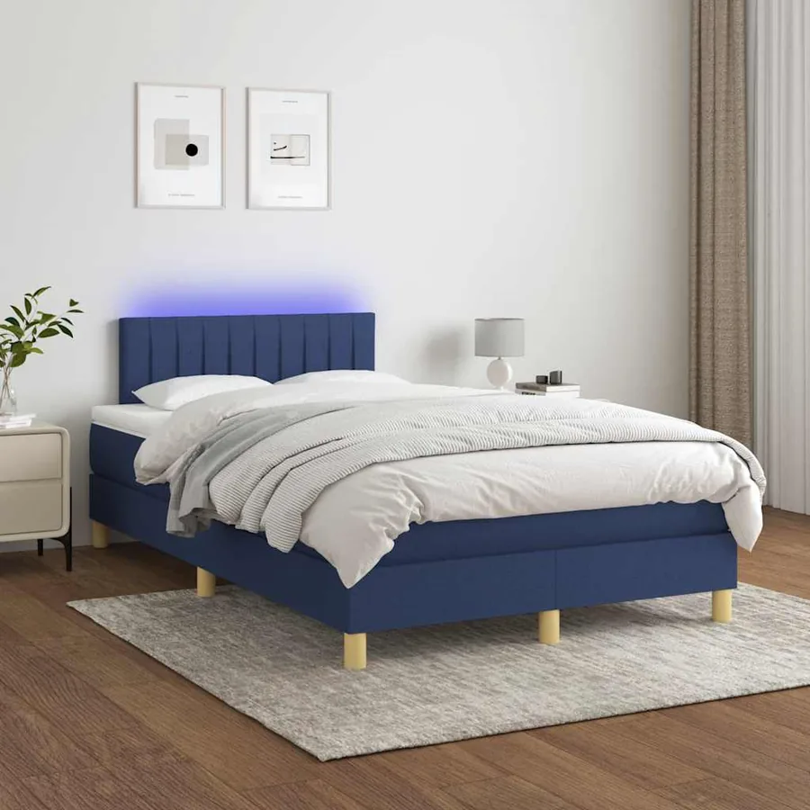 Sommier à lattes de lit matelas et LED bleu 120x190 cm tissu - 4