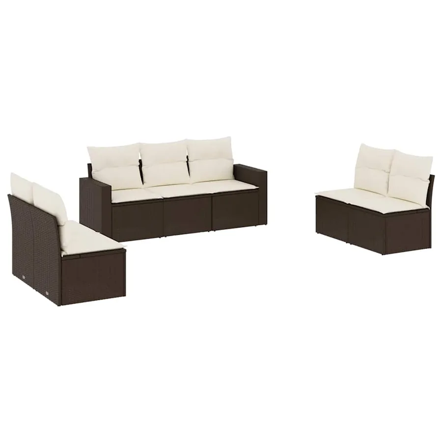 Salon de jardin avec coussins 7 pcs marron résine tressée - 2