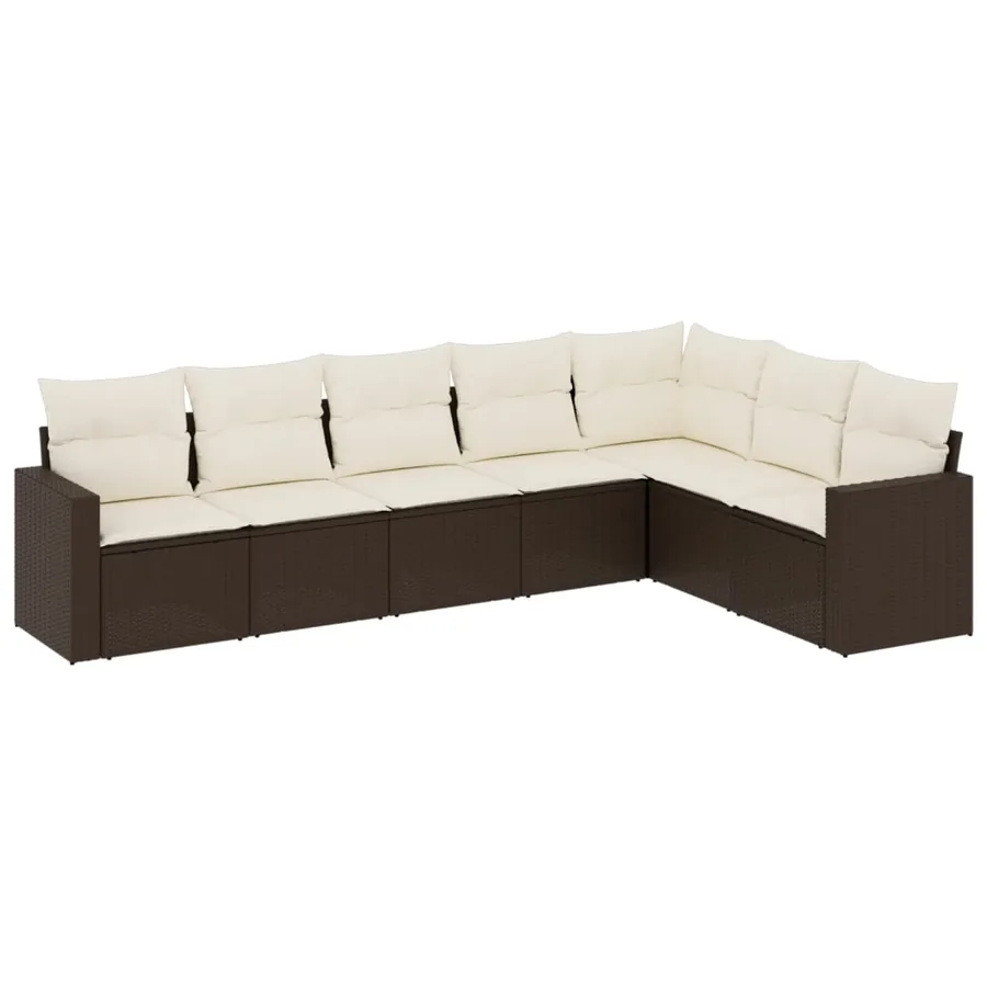 Salon de jardin avec coussins 7 pcs marron résine tressée - 2
