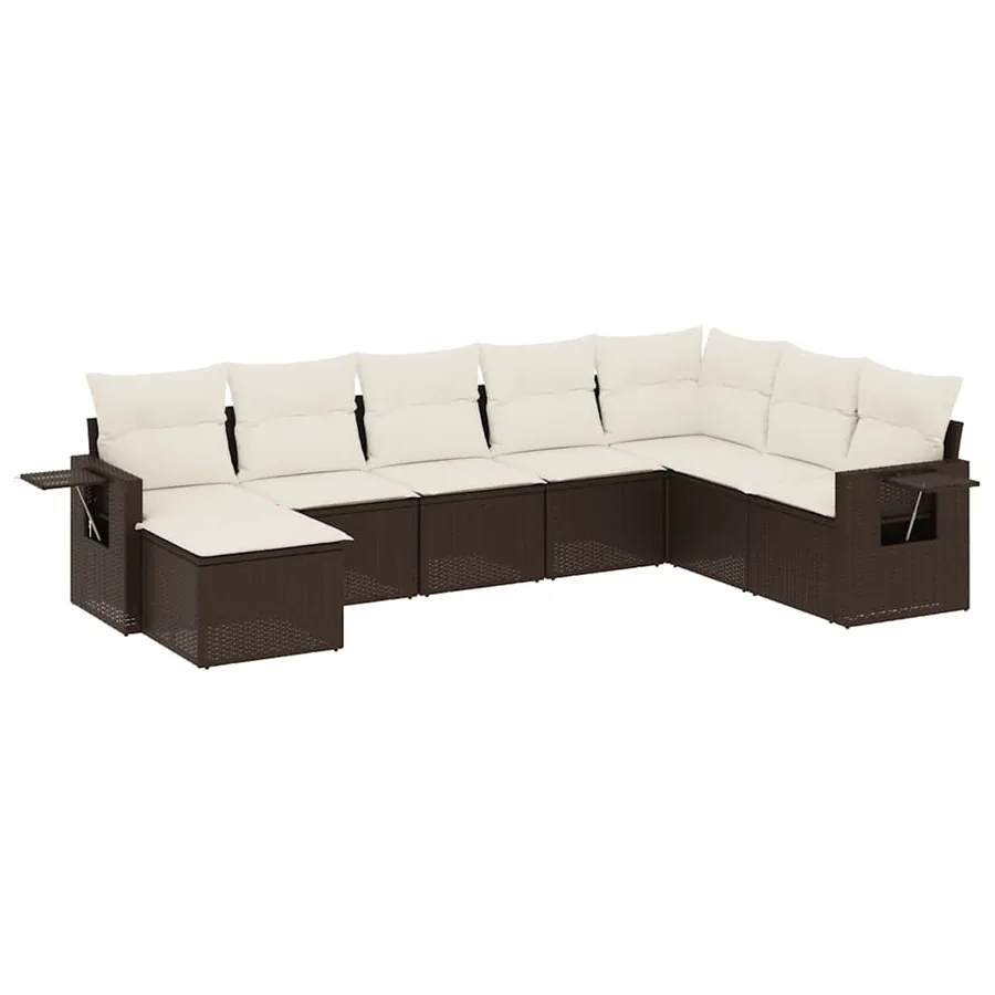 Salon de jardin 8 pcs avec coussins marron résine tressée - 2