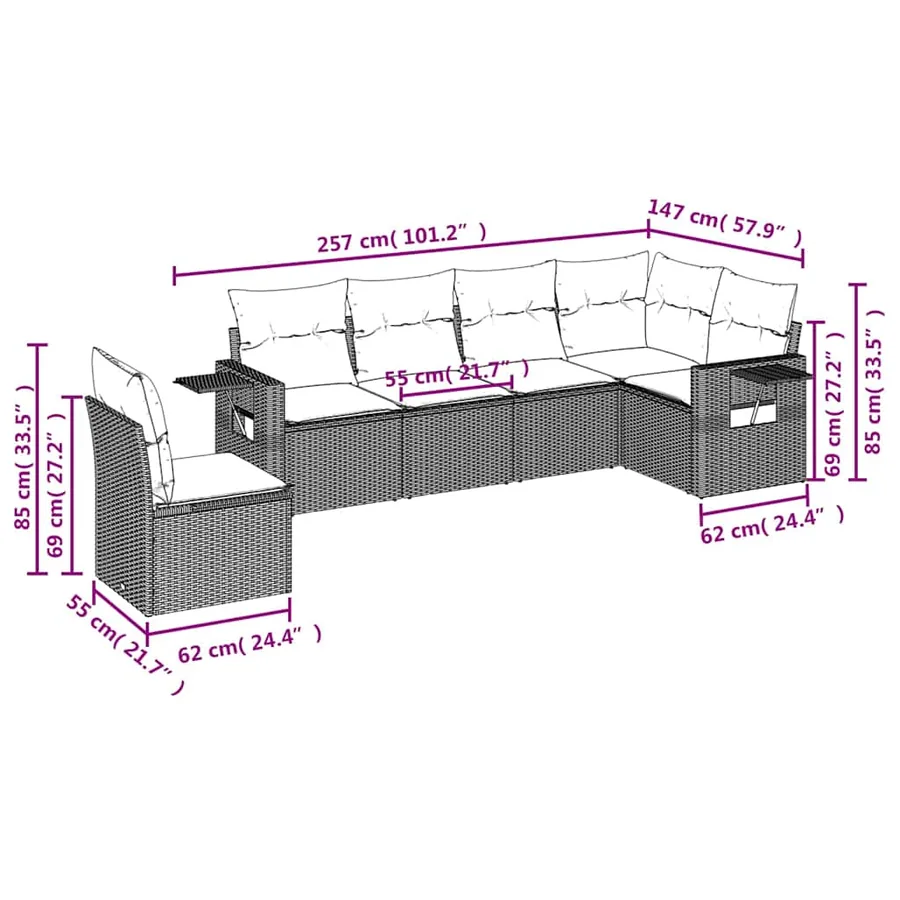 Salon de jardin avec coussins 6 pcs marron résine tressée - 8