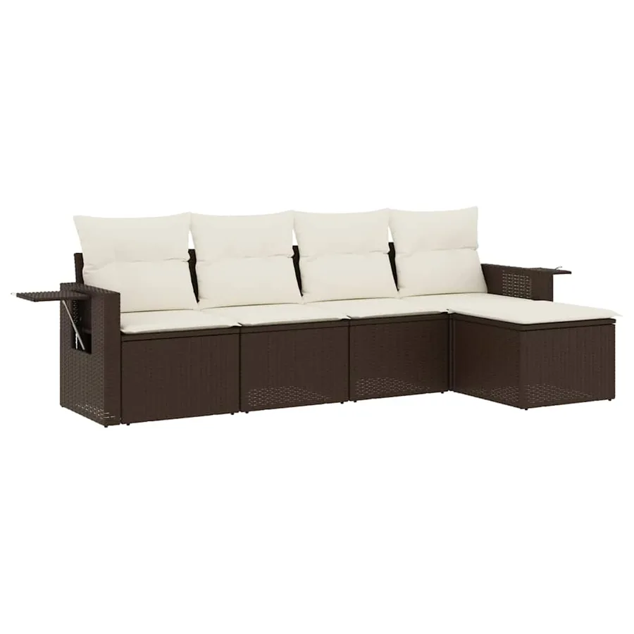 Salon de jardin avec coussins 5 pcs marron résine tressée - 2
