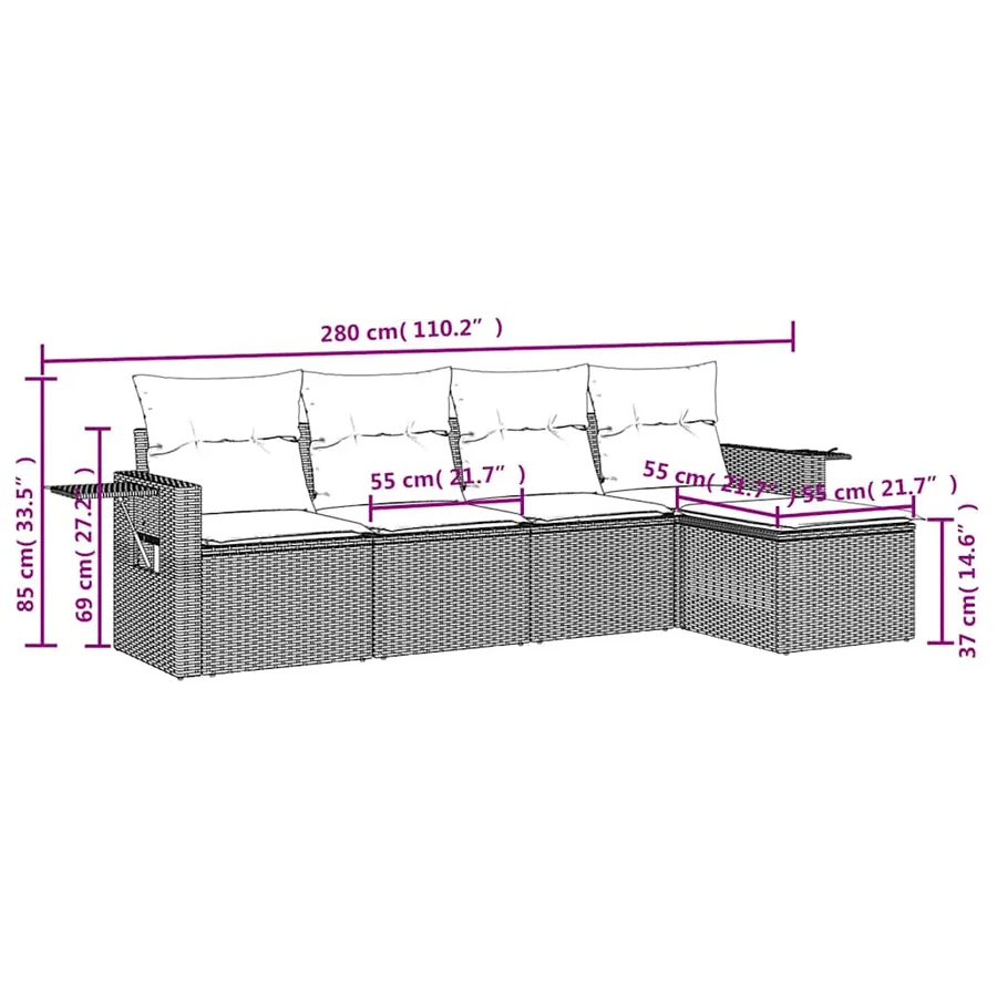Salon de jardin avec coussins 5 pcs marron résine tressée - 8