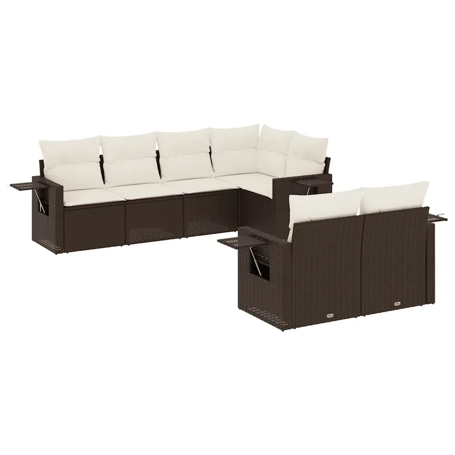 Salon de jardin avec coussins 7 pcs marron résine tressée - 2