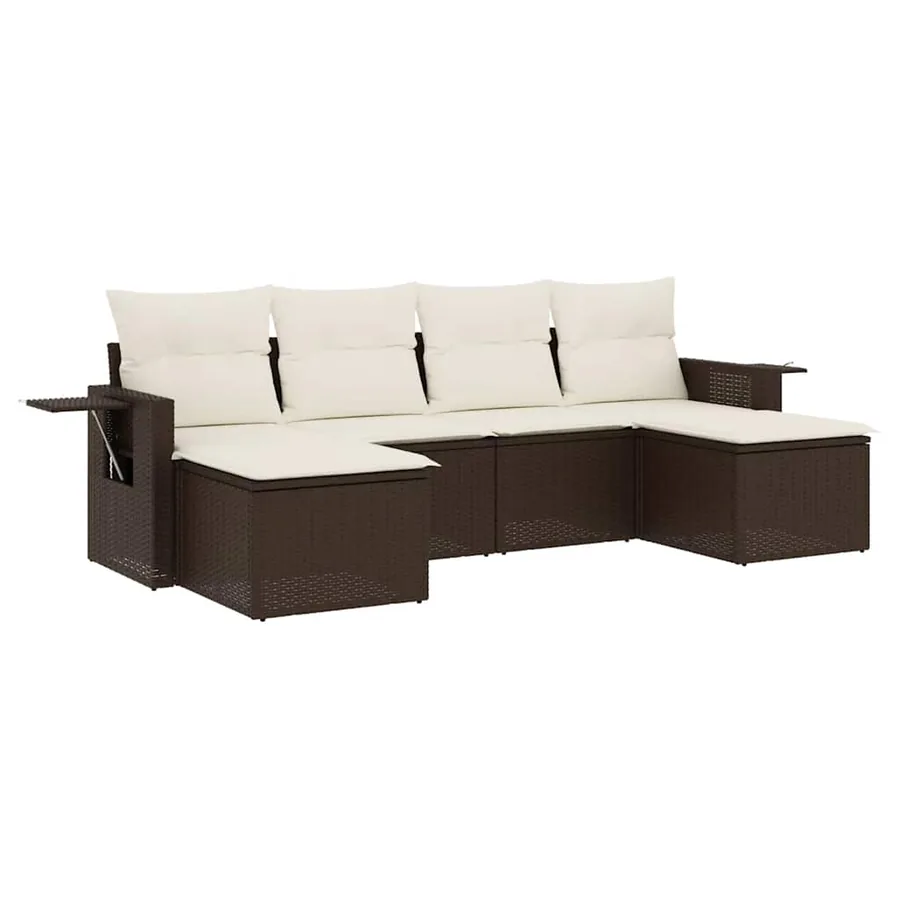 Salon de jardin avec coussins 6 pcs marron résine tressée - 2