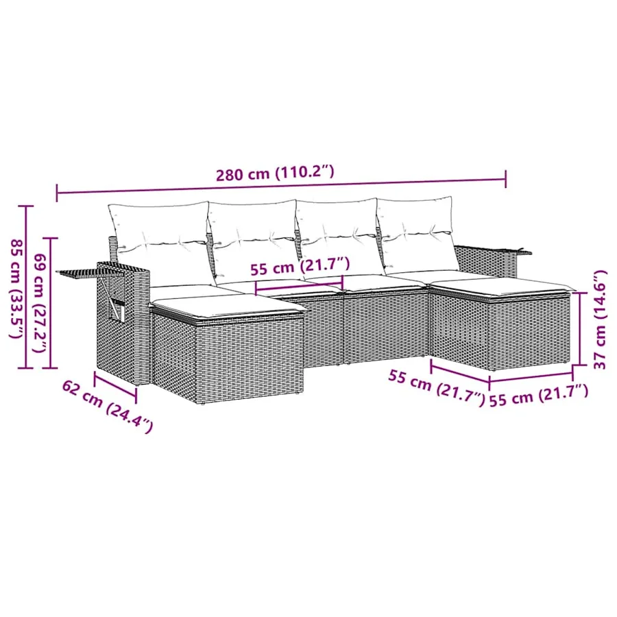 Salon de jardin avec coussins 6 pcs marron résine tressée - 8