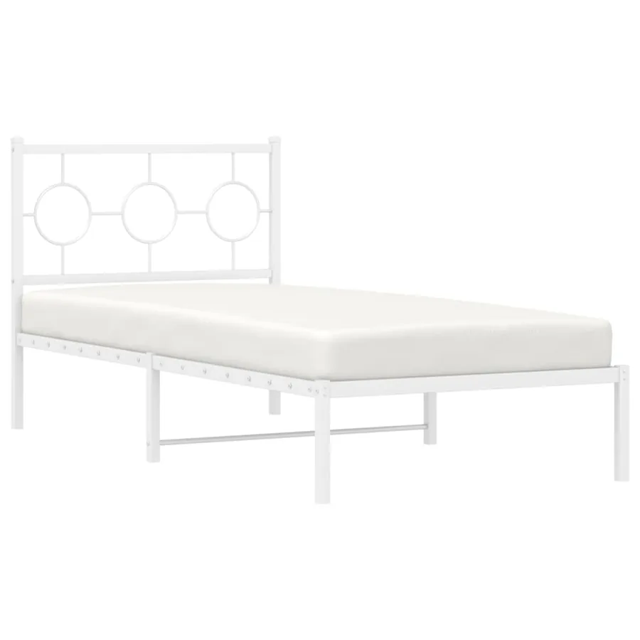 Cadre de lit métal sans matelas avec tête de lit blanc 90x200cm - 4
