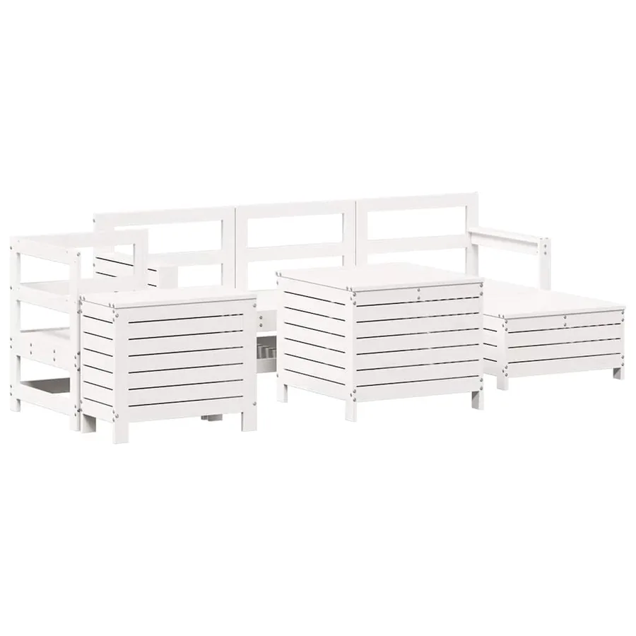 Salon de jardin 7 pcs blanc bois de pin massif - 2