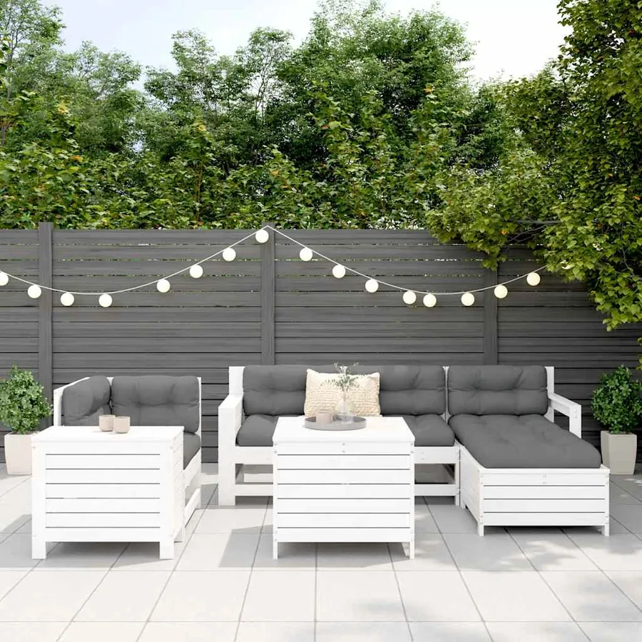 Salon de jardin 7 pcs blanc bois de pin massif - 3
