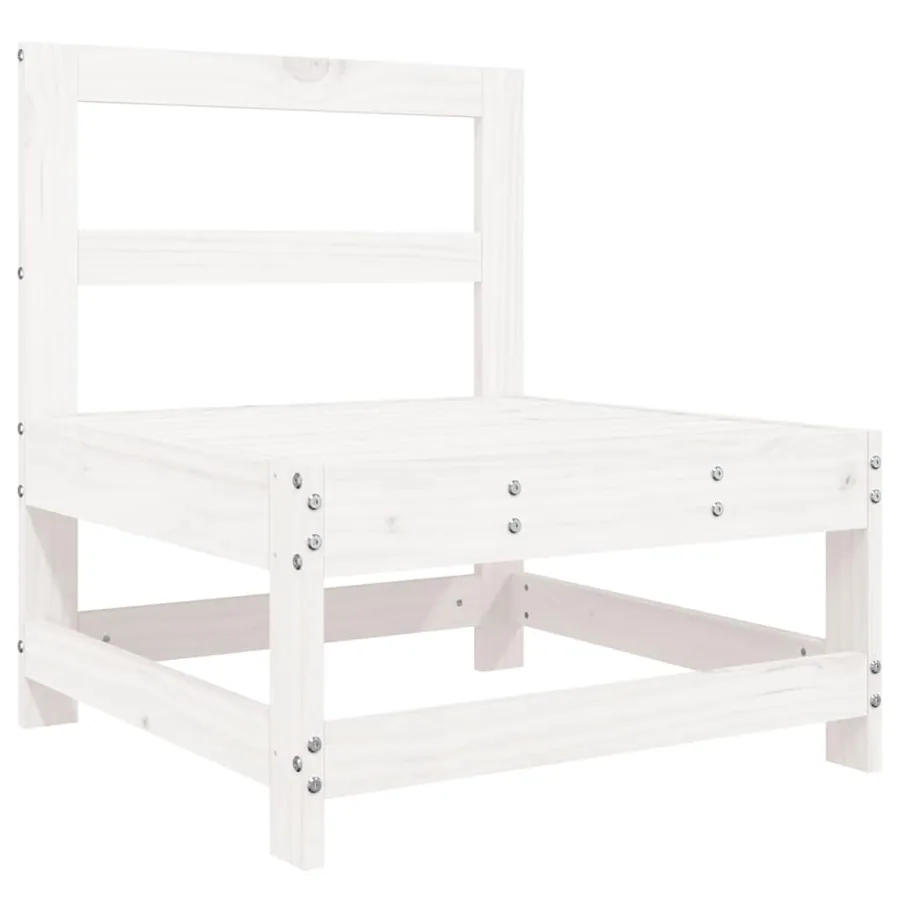 Salon de jardin 7 pcs blanc bois de pin massif - 7