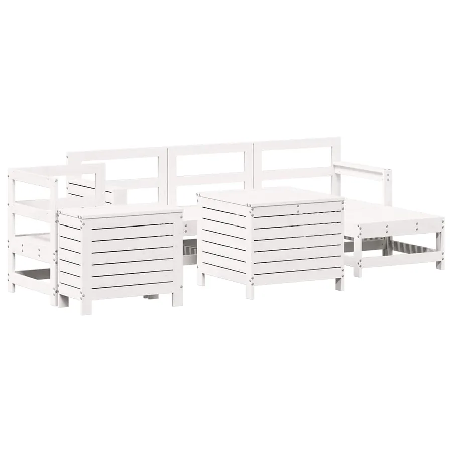 Salon de jardin 7 pcs blanc bois de pin massif - 2
