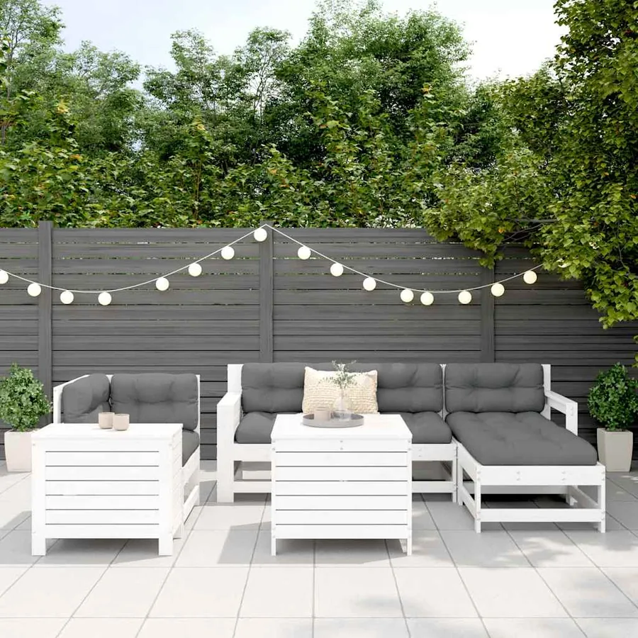 Salon de jardin 7 pcs blanc bois de pin massif - 3