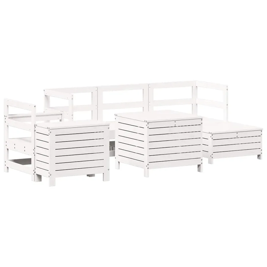 Salon de jardin 7 pcs blanc bois de pin massif - 2