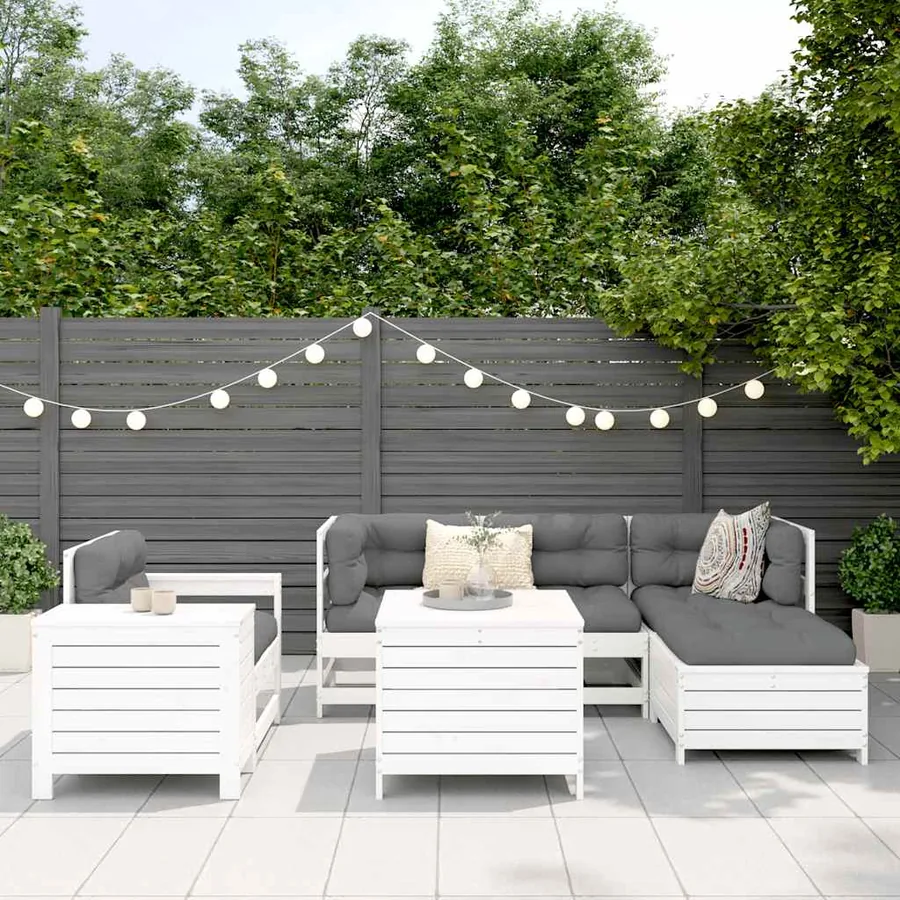 Salon de jardin 7 pcs blanc bois de pin massif - 3