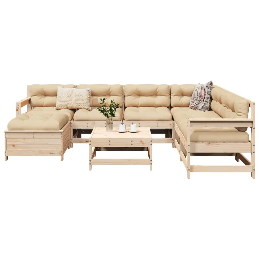 Salon de jardin 8 pcs bois de pin massif