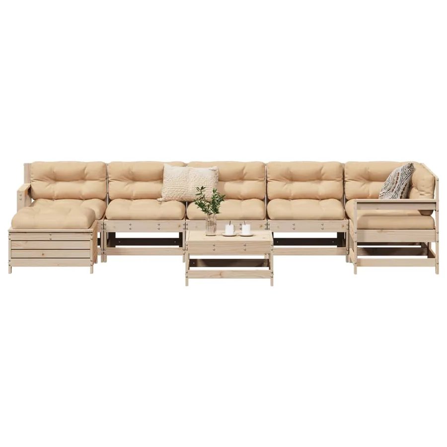 Salon de jardin 8 pcs bois de pin massif