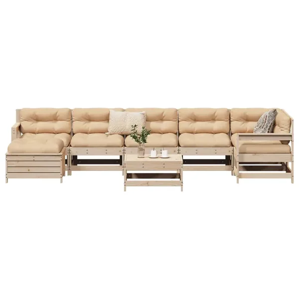 Salon de jardin 8 pcs bois de pin massif