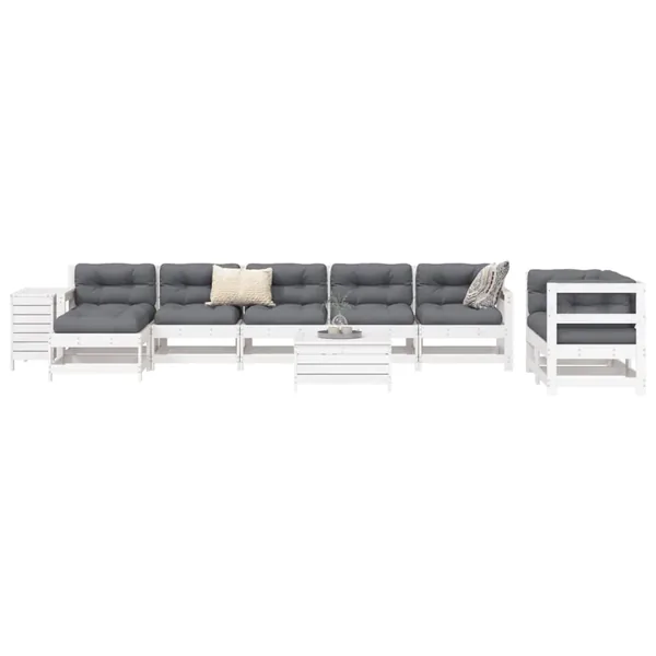 Salon de jardin 10 pcs blanc bois de pin massif