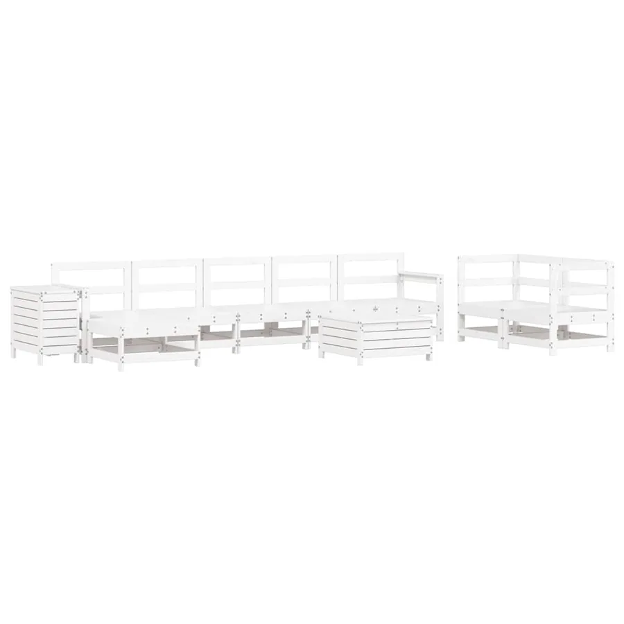 Salon de jardin 10 pcs blanc bois de pin massif - 2
