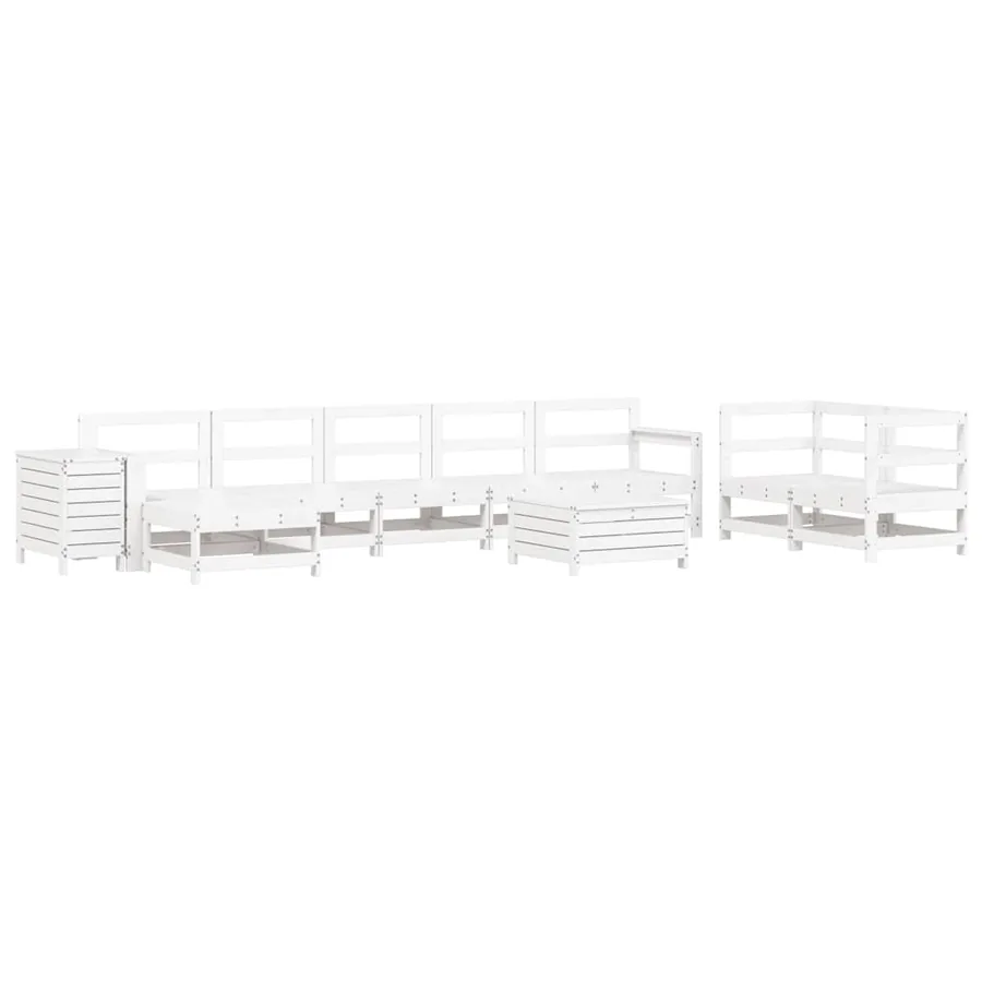Salon de jardin 10 pcs blanc bois de pin massif - 2