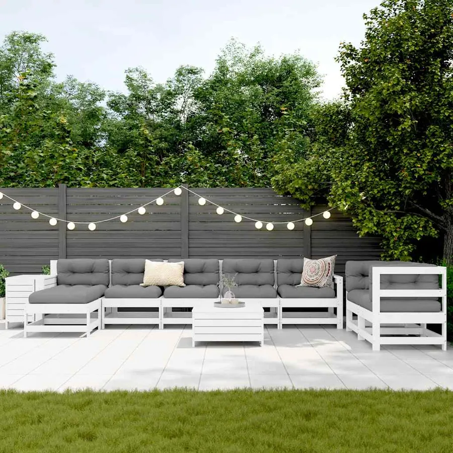 Salon de jardin 10 pcs blanc bois de pin massif - 3