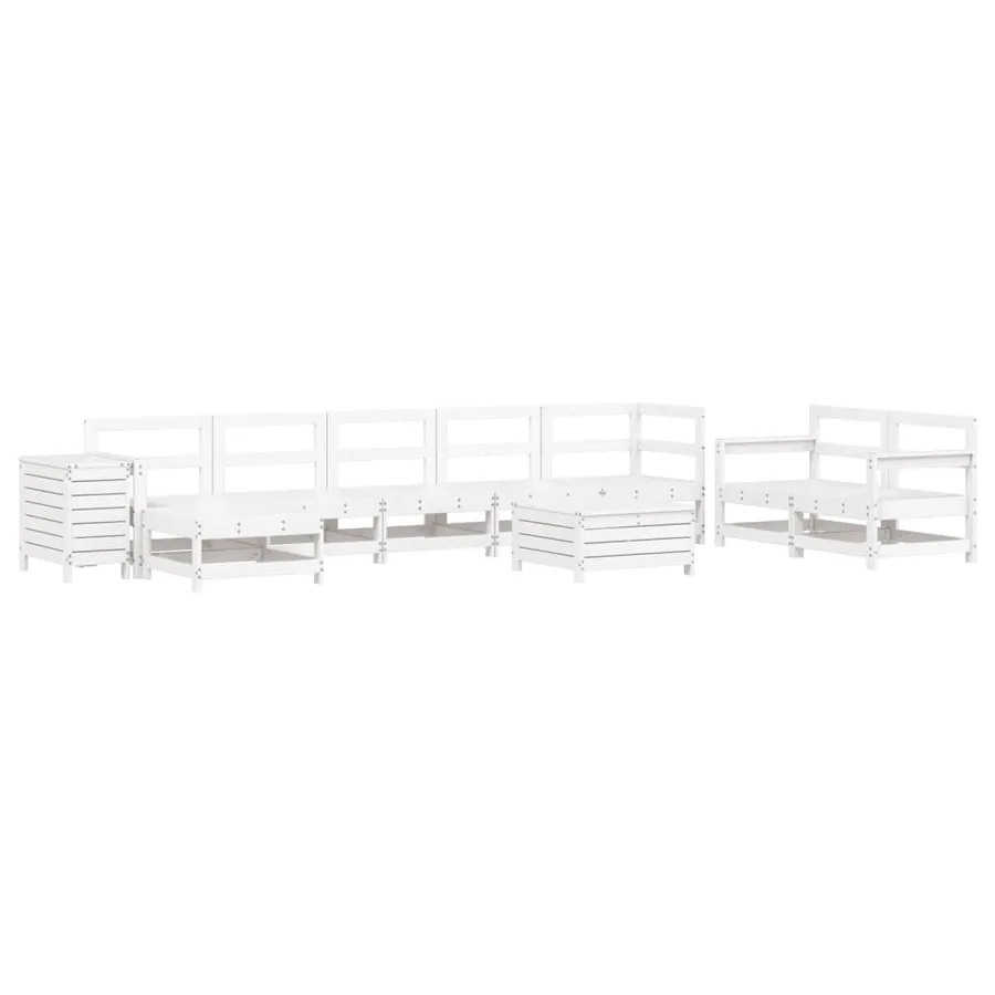 Salon de jardin 10 pcs blanc bois de pin massif - 2
