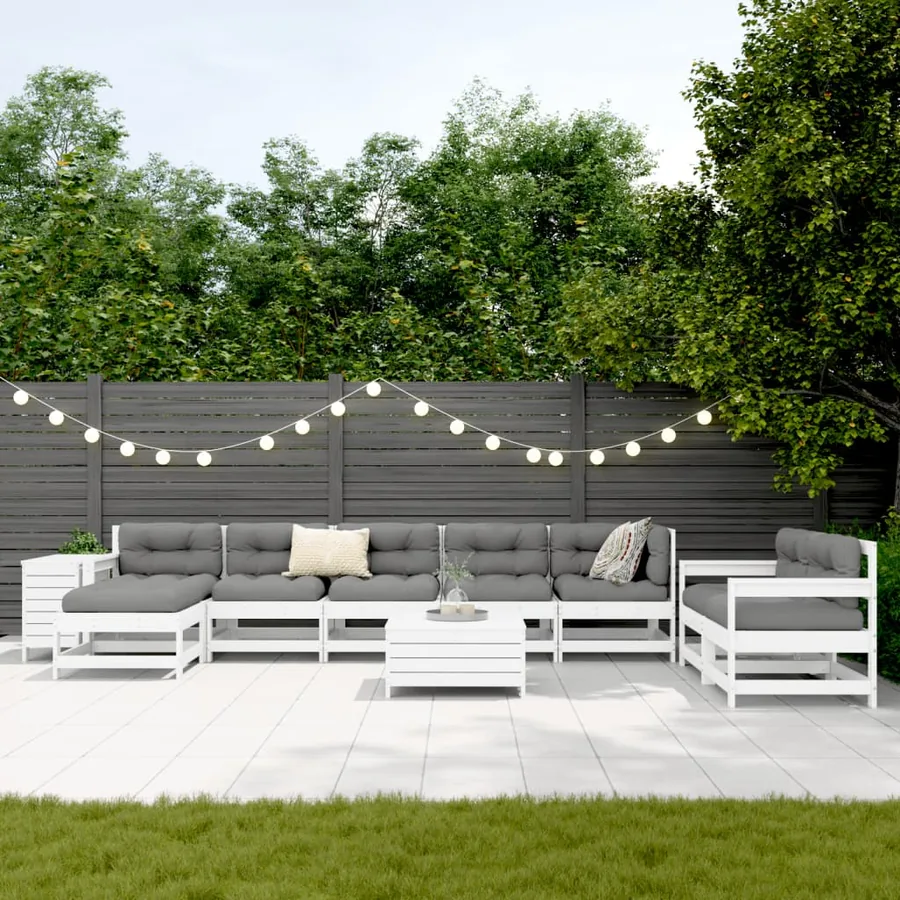 Salon de jardin 10 pcs blanc bois de pin massif - 3