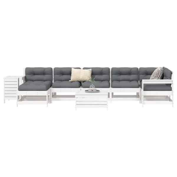 Salon de jardin 9 pcs blanc bois de pin massif