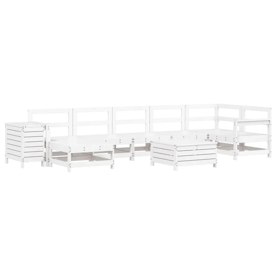 Salon de jardin 9 pcs blanc bois de pin massif - 2