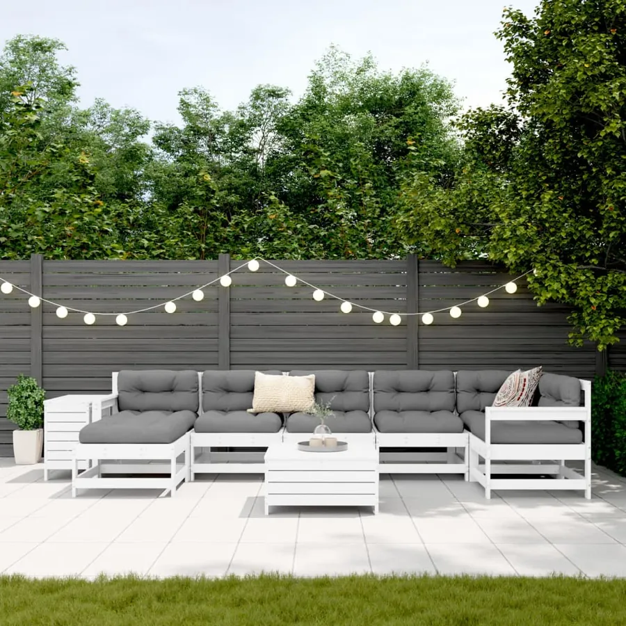 Salon de jardin 9 pcs blanc bois de pin massif - 3