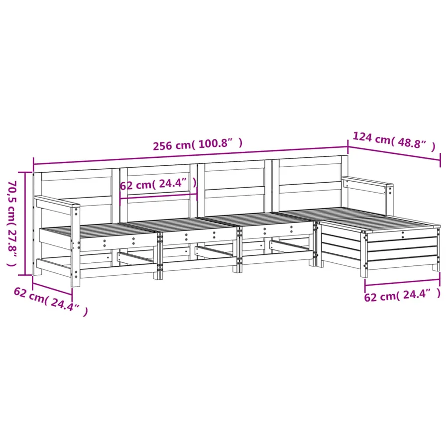 Salon de jardin 5 pcs bois de pin massif - 9