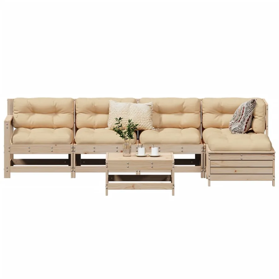 Salon de jardin 6 pcs bois de pin massif