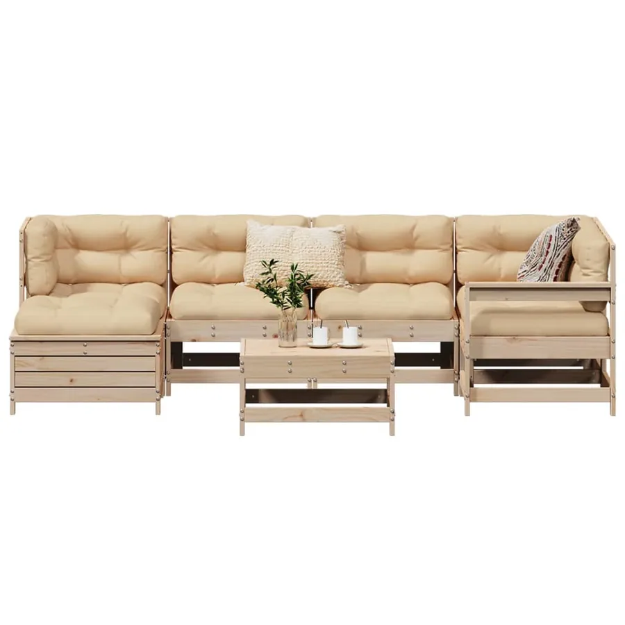 Salon de jardin 7 pcs bois de pin massif