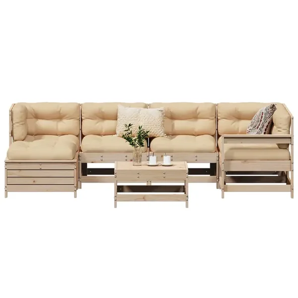 Salon de jardin 7 pcs bois de pin massif
