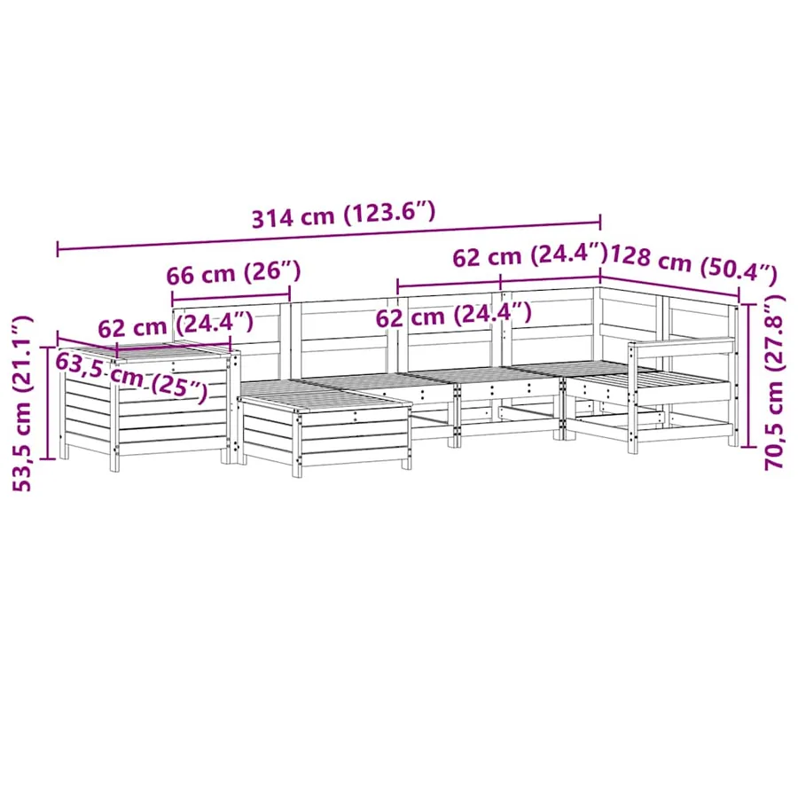 Salon de jardin 7 pcs bois de pin massif - 12