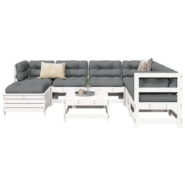 Salon de jardin 8 pcs blanc bois de pin massif