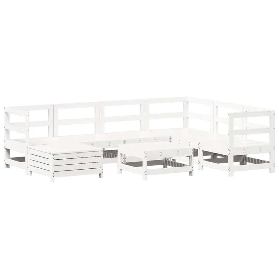 Salon de jardin 8 pcs blanc bois de pin massif - 2