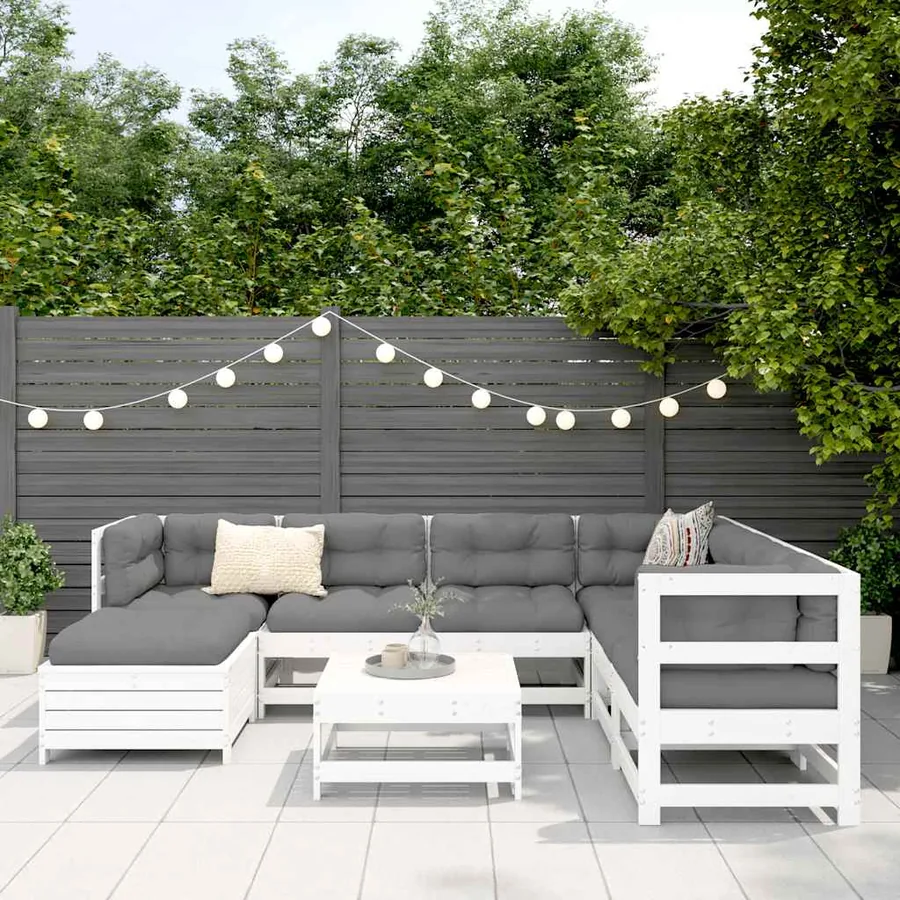 Salon de jardin 8 pcs blanc bois de pin massif - 3