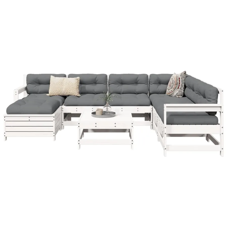 Salon de jardin 8 pcs blanc bois de pin massif