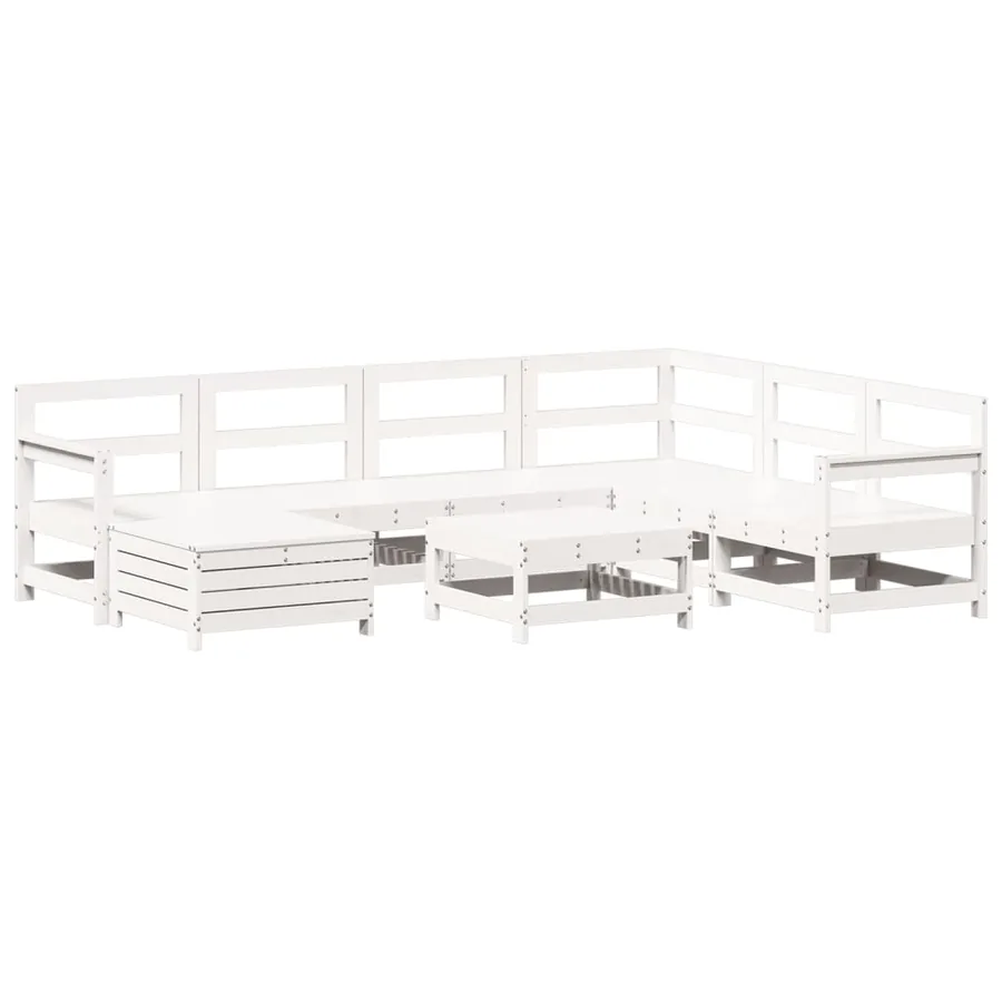 Salon de jardin 8 pcs blanc bois de pin massif - 2