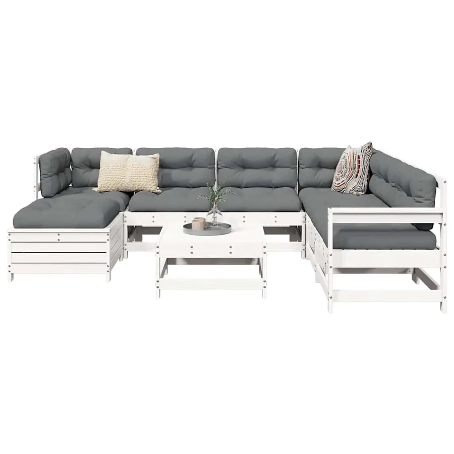 Salon de jardin 8 pcs blanc bois de pin massif