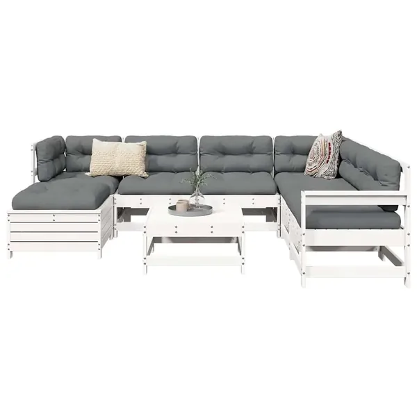 Salon de jardin 8 pcs blanc bois de pin massif