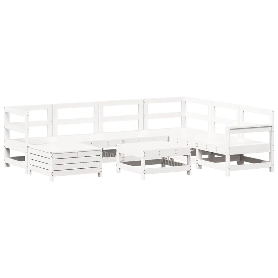 Salon de jardin 8 pcs blanc bois de pin massif - 2