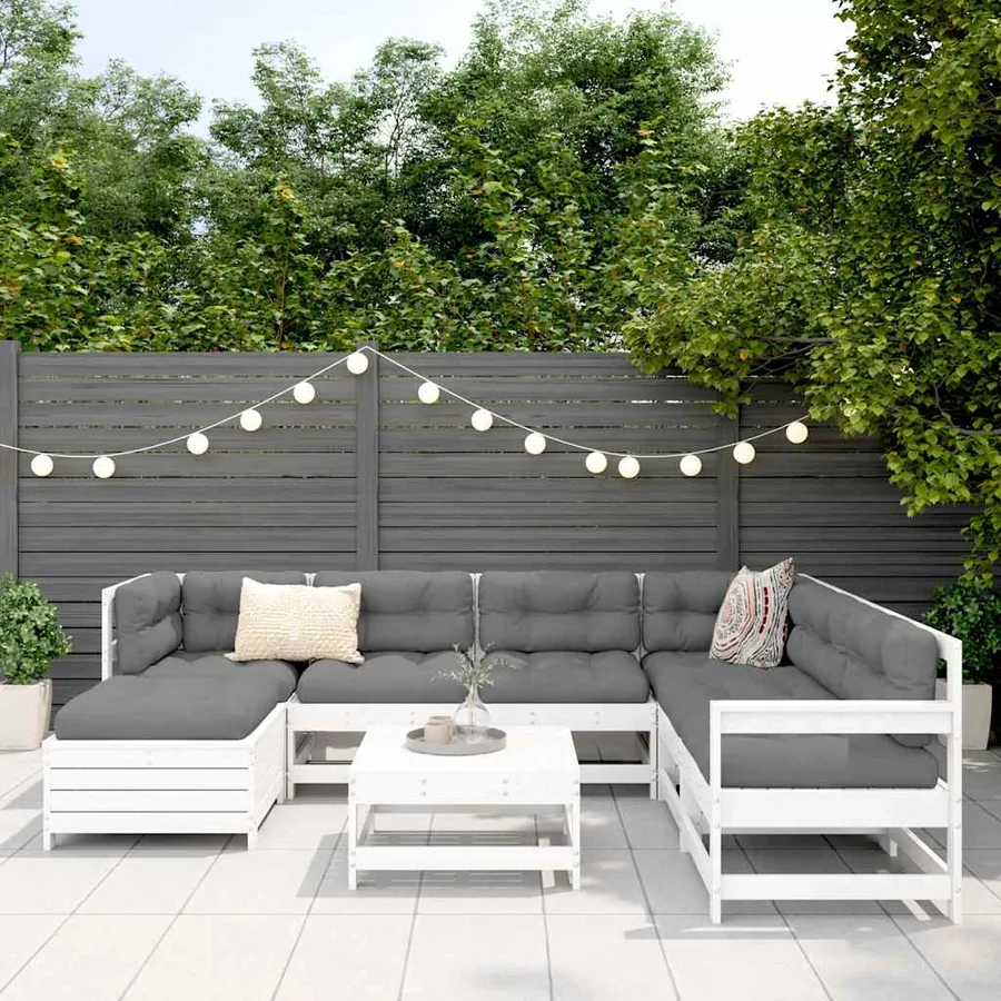 Salon de jardin 8 pcs blanc bois de pin massif - 3
