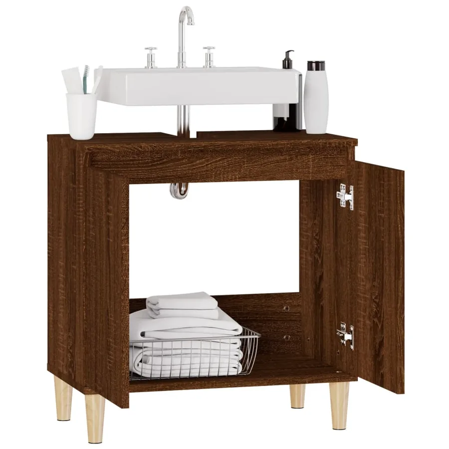 Meuble d'évier chêne marron 58x33x60 cm bois d'ingénierie - 5