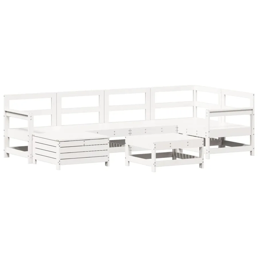 Salon de jardin 7 pcs blanc bois de pin massif - 2